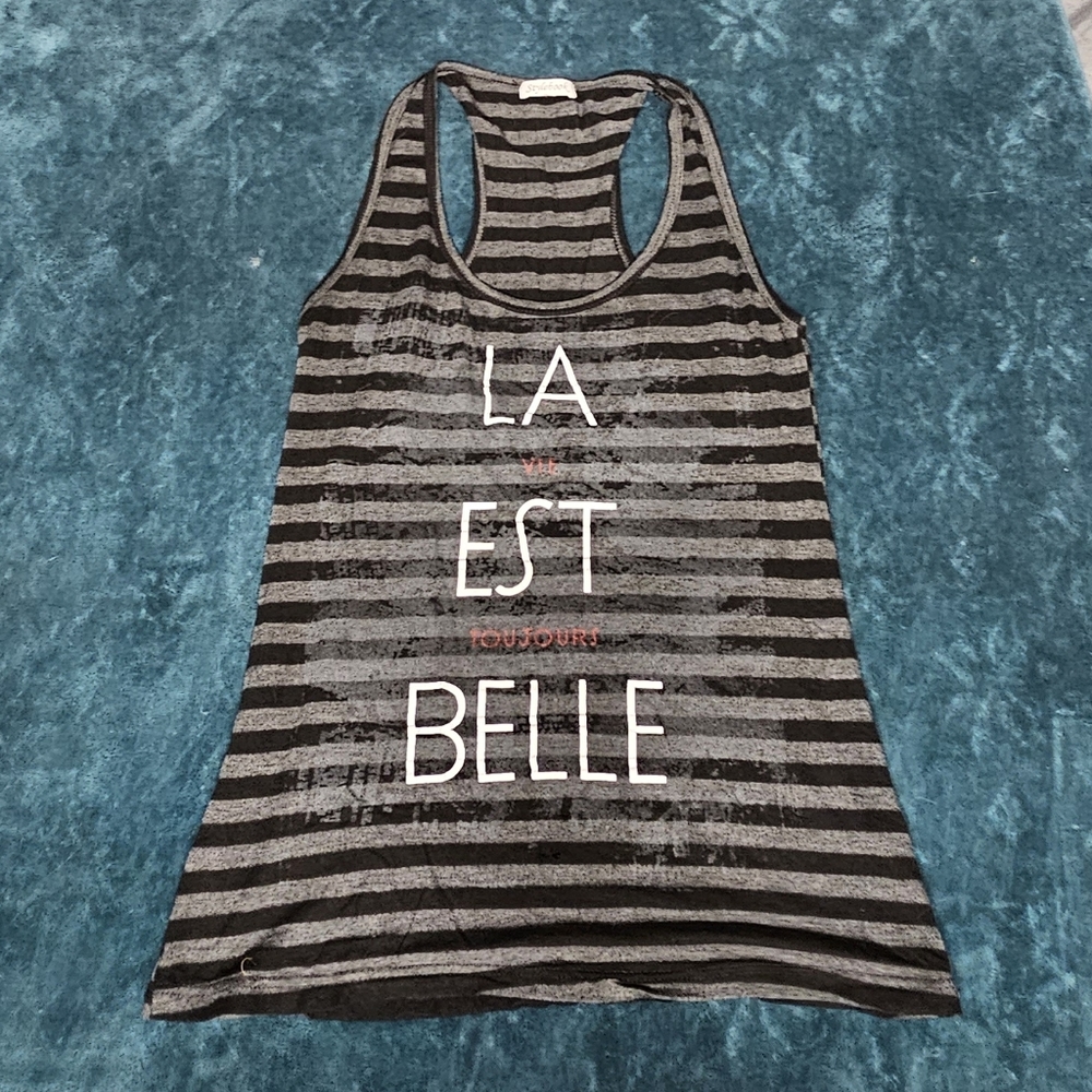 3/$10 Stylebook "La Est Belle" Striped Racer Back Tank Top sz Medium